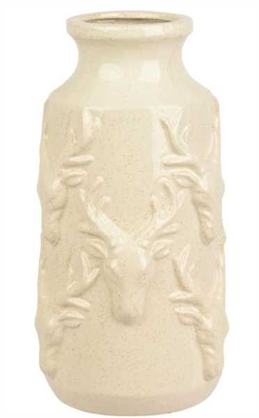 VASO PORCELLANA SMALTATO C/RENNE CREMA D.15XH.29.5CM