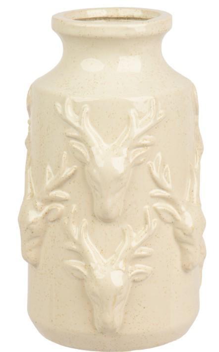 VASO PORCELLANA SMALTATO C/RENNE CREMA D.15XH.24.5CM