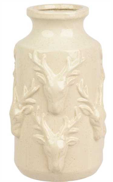 VASO PORCELLANA SMALTATO C/RENNE CREMA D.15XH.24.5CM