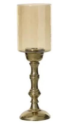 CANDELABRO ALLUMINIO/VETRO AMBRA/ORO D.11XH.38CM