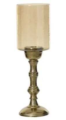CANDELABRO ALLUMINIO/VETRO AMBRA/ORO D.11XH.38CM