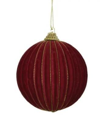 PALLINA NATALE PLASTICA VELLUTO RIGHE DIA8CM OXBLOOD
