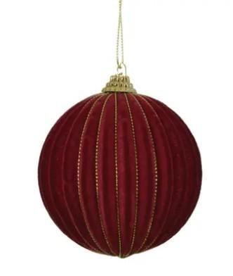 PALLINA NATALE PLASTICA VELLUTO RIGHE DIA8CM OXBLOOD