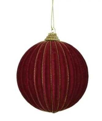 PALLINA NATALE PLASTICA VELLUTO RIGHE DIA8CM OXBLOOD