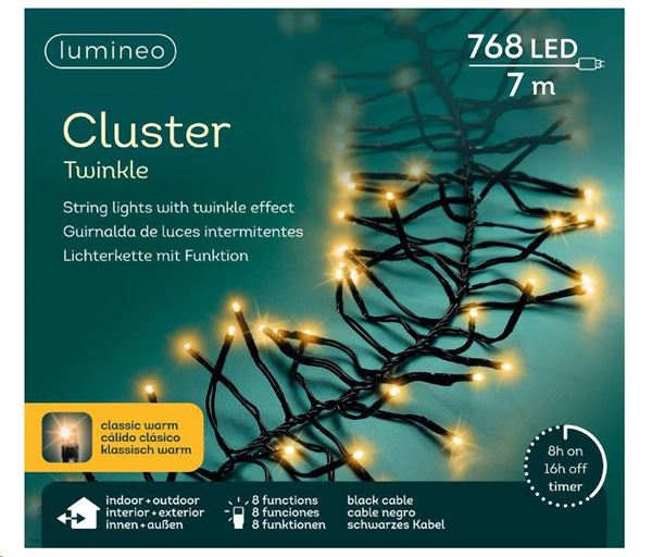 GHIRLANDA LUCE CLASSICA 768LED MT.7 FILO NERO IP44 8 FUNZ.