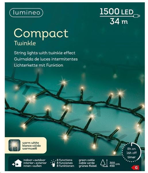 CATENA LUCE CALDA 1500LED MT.34 FILO VERDE IP44 8FUNZIONI
