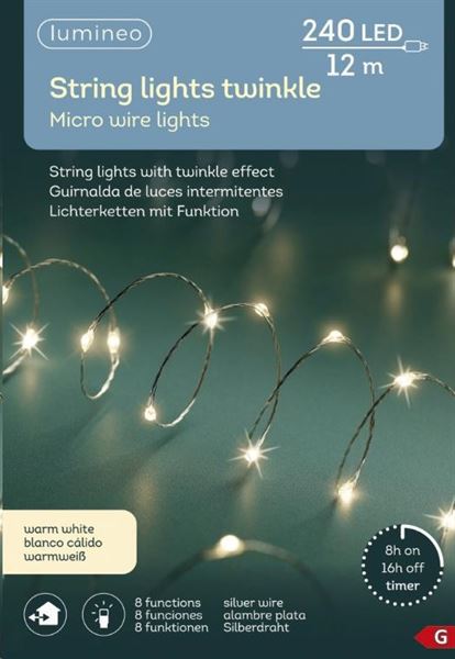 CATENA LUCE CALDA 240MICROLED MT.12 FILO METALLO 8FUNZ.