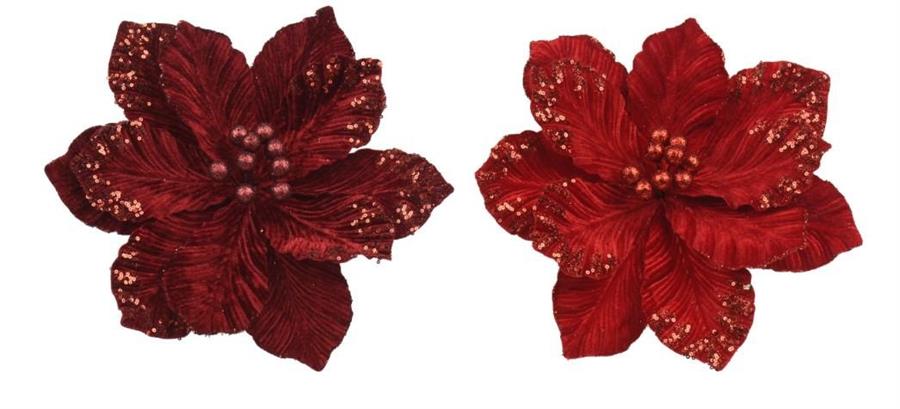 FIORE POLIESTERE STELLA DI NATALE C/CLIP ASS D.35X H.15CM