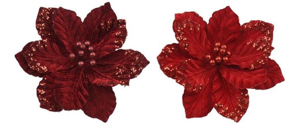 FIORE POLIESTERE STELLA DI NATALE C/CLIP ASS D.35X H.15CM