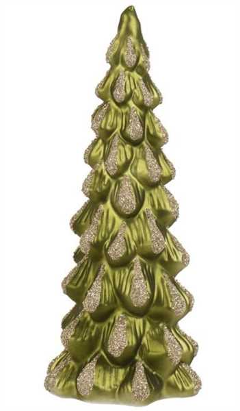ALBERO IN VETRO CON GLITTER E PERLINE VERDI D.12,5X H29,5 CM