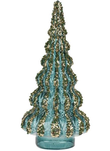 ALBERO IN VETRO SMERALDO C/GLITTER ORO D.12X H.25.5CM