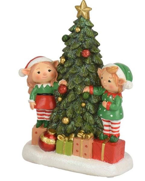 CARILLON IN POLIRESINA C/ELFI E ALBERO 9X16.5X H.22CM