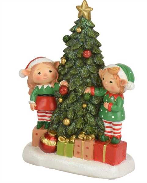 CARILLON IN POLIRESINA C/ELFI E ALBERO 9X16.5X H.22CM