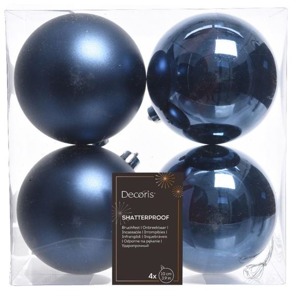 CONFEZIONE 4 PALLINE POLISTIRENE MIX  D.10CM NIGHT BLUE