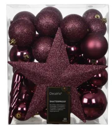 CONFEZIONE 33 PALLINE POLISTIRENE MIX D.8CM DARK ROSE