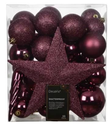 CONFEZIONE 33 PALLINE POLISTIRENE MIX D.8CM DARK ROSE
