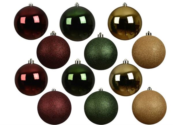 PALLINA IN POLISTIRENE ORO/ROSSO/VERDE GLITTER 12ASS. D.20CM