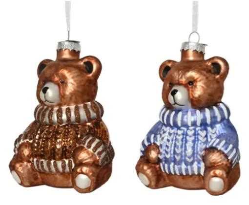 DECORO PER ALBERO VETRO ORSO C/MAGLIONE 2ASS. 8X7XH.11CM