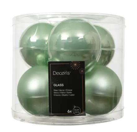 BOX 6 PALLINE NATALE VETRO MIX D.8CM ICING MINT