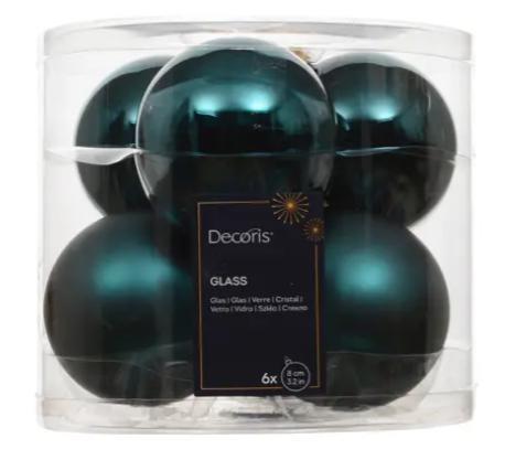BOX 6 PALLINE NATALE VETRO MIX D.8CM EMERALD