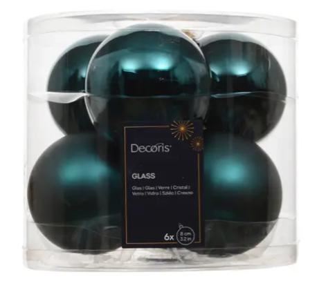BOX 6 PALLINE NATALE VETRO MIX D.8CM EMERALD