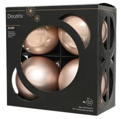 BOX 4 PALLINE NATALE VETRO MIX D.10CM BLUSH PINK