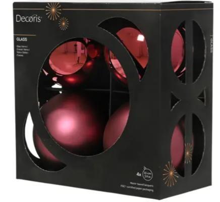 BOX 4 PALLINE NATALE VETRO MIX D.10CM DARK ROSE