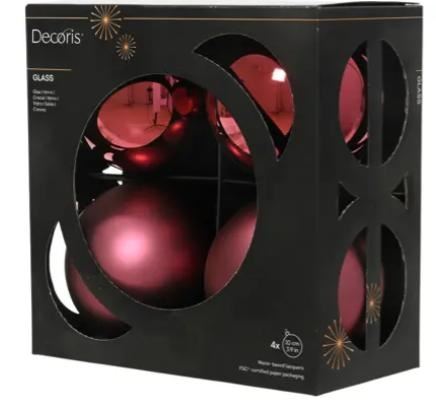 BOX 4 PALLINE NATALE VETRO MIX D.10CM DARK ROSE