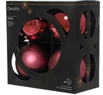BOX 4 PALLINE NATALE VETRO MIX D.10CM DARK ROSE