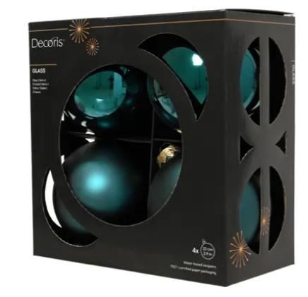 BOX 4 PALLINE NATALE VETRO MIX D.10CM EMERALD