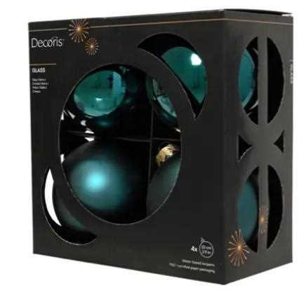 BOX 4 PALLINE NATALE VETRO MIX D.10CM EMERALD