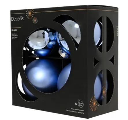 BOX 4 PALLINE NATALE VETRO MIX D.10CM BLUE DAWN