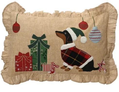 CUSCINO IN COTONE CON RICAMO CANE NATALIZIO 50x30xH10CM