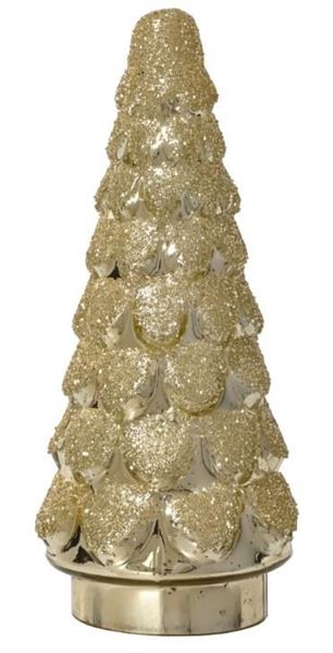 ALBERO NATALE IN VETRO ORO C/PERLINE D.12.5CM X H.30CM