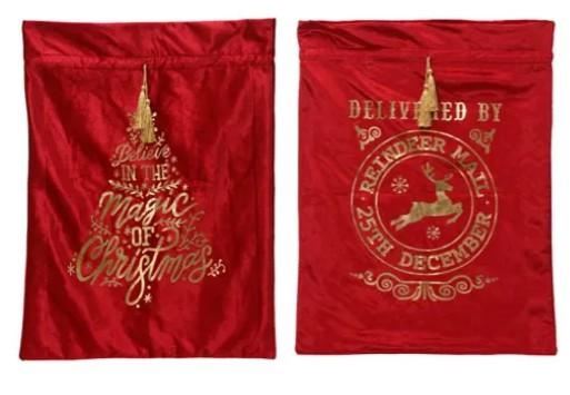 SACCHETTO REGALO POLIESTERE VELLUTO 2ASS ROSSO/ORO 60XH.80CM