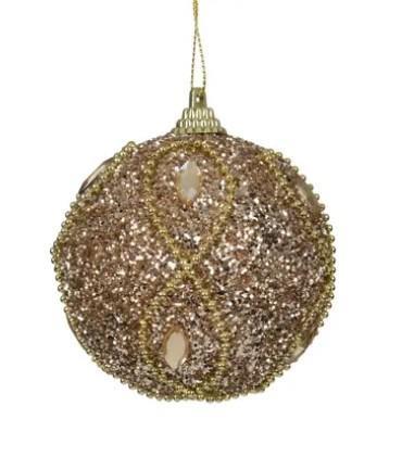 PALLINA IN SCHIUMA C/GLITTER E PERLINE CHAMPAGNE D.8CM