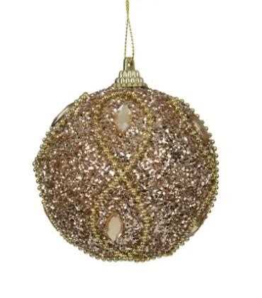 PALLINA IN SCHIUMA C/GLITTER E PERLINE CHAMPAGNE D.8CM