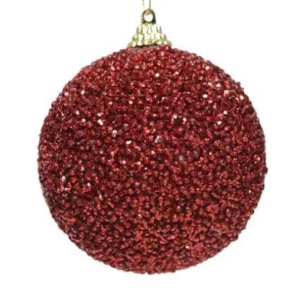 PALLINA IN SCHIUMA C/GLITTER E PERLINE ROSSA D.8CM