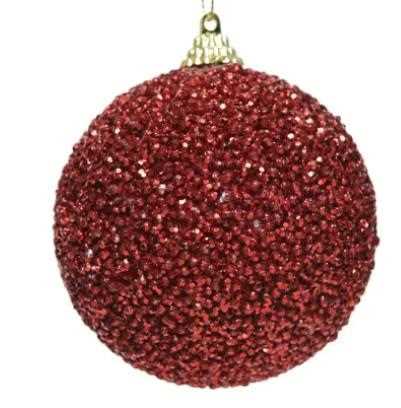 PALLINA IN SCHIUMA C/GLITTER E PERLINE ROSSA D.8CM