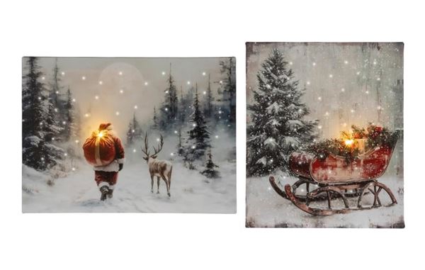 QUADRO LED PVC NATALE/SLITTA 2ASS. 38XH.28CM A BATT.