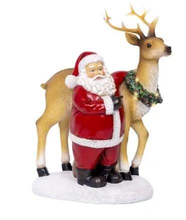 BABBO NATALE E RENNA IN POLIRESINA 12X19XH.26CM