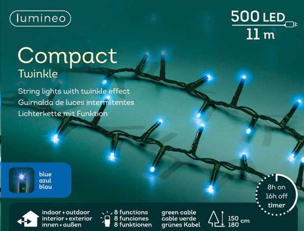 CATENA 500LED LUCE BLU MT.11 FILO VERDE IP44 TIMER