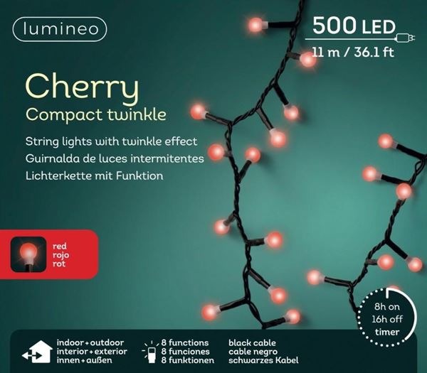 CATENA PVC 500LED C/CAPS L.ROSSA 11MT FILO NERO