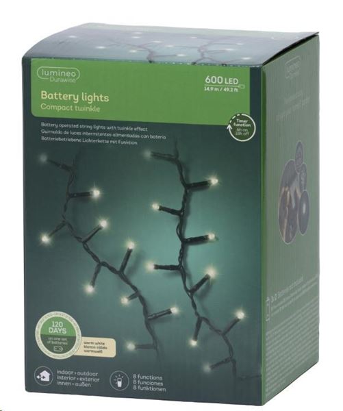 LUCI BATTERIA COMPACT 600LED L.CALDA 14,9MT F. NERO OUTDOOR