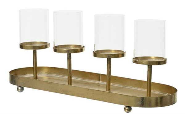 CANDELABRO IN FERRO COL.ORO C/VETRO 15.5X48XH.12CM