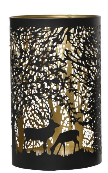 PORTACANDELA IN FERRO C/RENNE NERO/ORO D.12XH.20CM