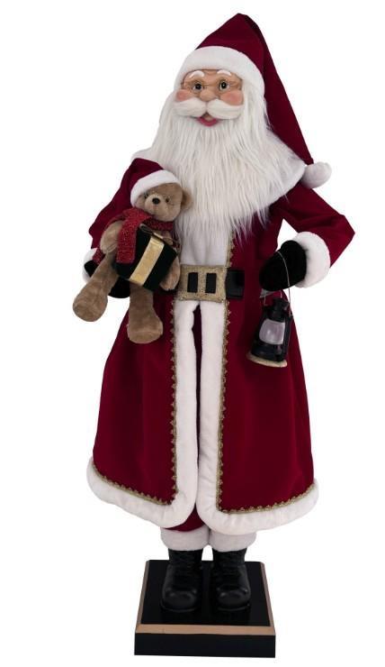 BABBO NATALE IN POLIESTERE CON ORSO E LANTERNA 40X60XH.200CM