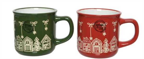 TAZZA IN TERRACOTTA SMALTATA NATALE 2ASS.  12,5X9,4XH.8,6 CM