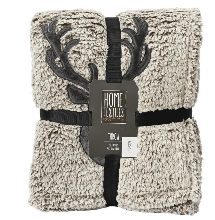 COPERTA POLIESTERE GRIGIA C/RENNE 130X170CM