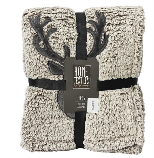 COPERTA POLIESTERE GRIGIA C/RENNE 130X170CM